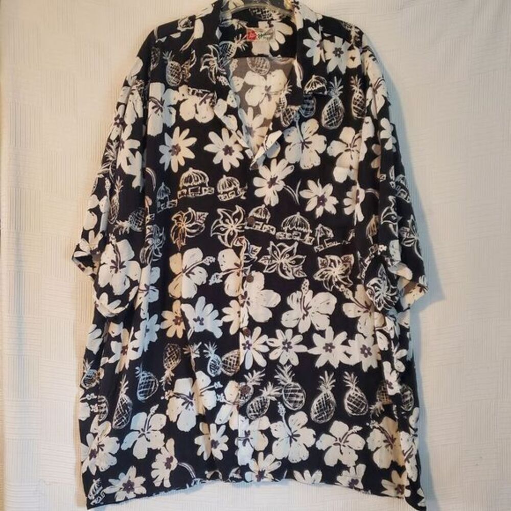 Vintage Hilo Hattie Mens Hawaiian Shirt Size 5XL Graphic‎ Made in USA Black